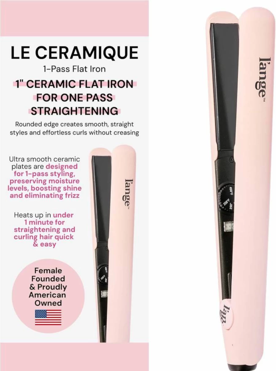 L'ANGE HAIR Le Ceramique Professional Flat Iron - Fast Heating Ceramic Straightener for Moisture & Shine, Blush Pink 1-Pass Styler