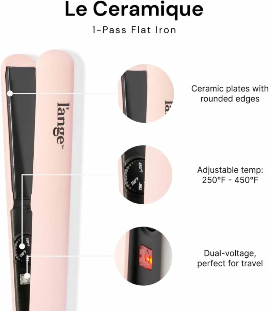 L'ANGE HAIR Le Ceramique Professional Flat Iron - Fast Heating Ceramic Straightener for Moisture & Shine, Blush Pink 1-Pass Styler