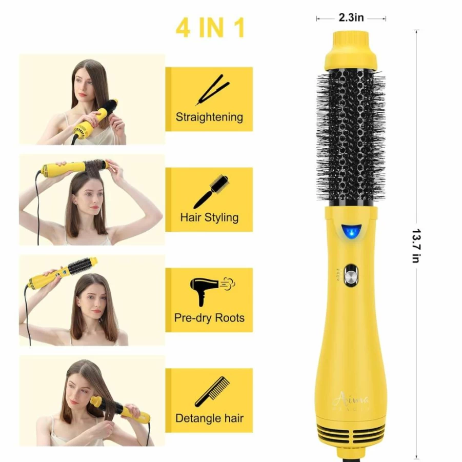 Aima Beauty 4-in-1 Ionic Hot Air Brush - Blow Dryer, Straightener, Curler & Volumizer for Salon-Worthy Hair Styling, Ceramic White Hair Styling Tool