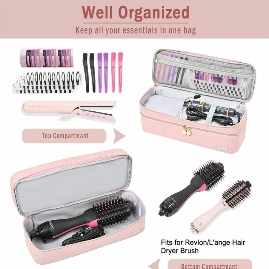 LEFOR·Z Travel Storage Organizer Bag for Hair Styling Tools - Compatible with Revlon One-Step, Shark Flexstyle, Dyson Airwrap, Hot Tools - Double-Layer Protective Case (Black)