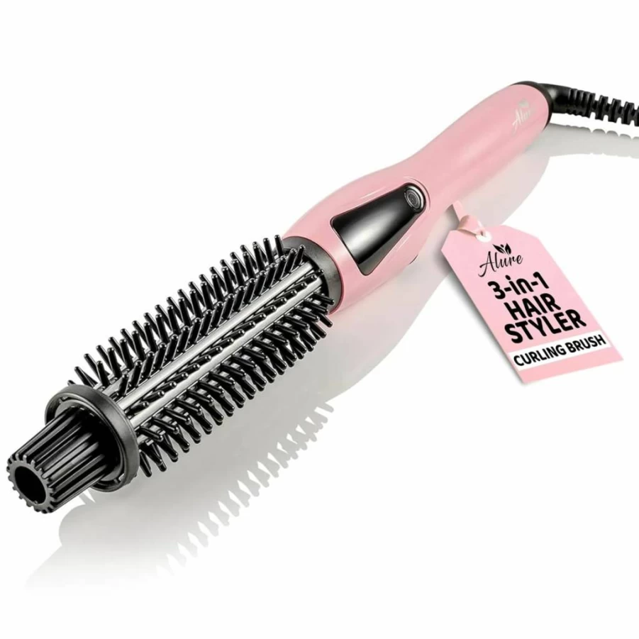 Alure 3-in-1 Heated Styling Brush: Ionic Hair Curler, Straightener & Volumizer with Anti-Scald Bristles for All Hair Types - Electric Curling Wand Alternative for Short to Long Hair