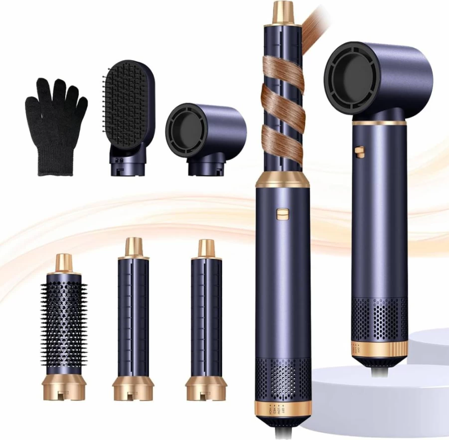 Trylater 5-in-1 Hot Air Brush Styler - Negative Ion Blow Dryer for Straightening, Curling, Drying & Smoothing Hair with Ceramic Technology | Professional Hair Styling Tool Gift Set