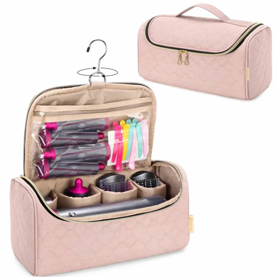 Yarwo Portable Travel Storage Bag for Dyson Airwrap Complete Styler - Pale Mauve Hair Curler Accessories Case with Hanging Hook (Patent Design)