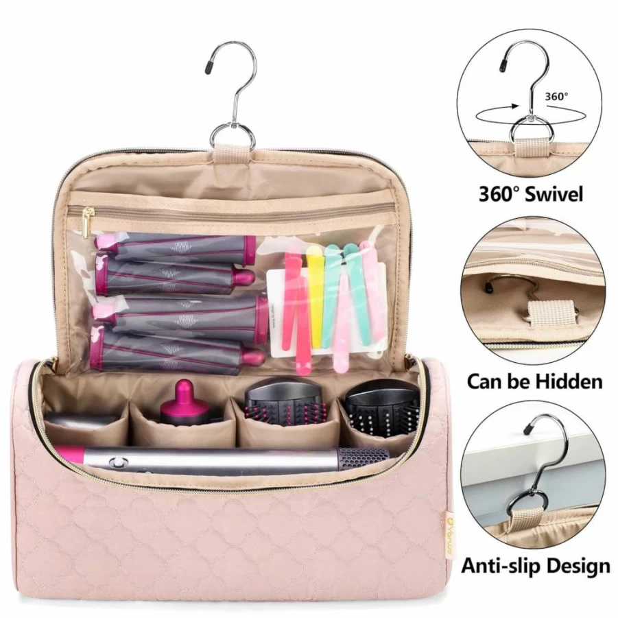 Yarwo Portable Travel Storage Bag for Dyson Airwrap Complete Styler - Pale Mauve Hair Curler Accessories Case with Hanging Hook (Patent Design)