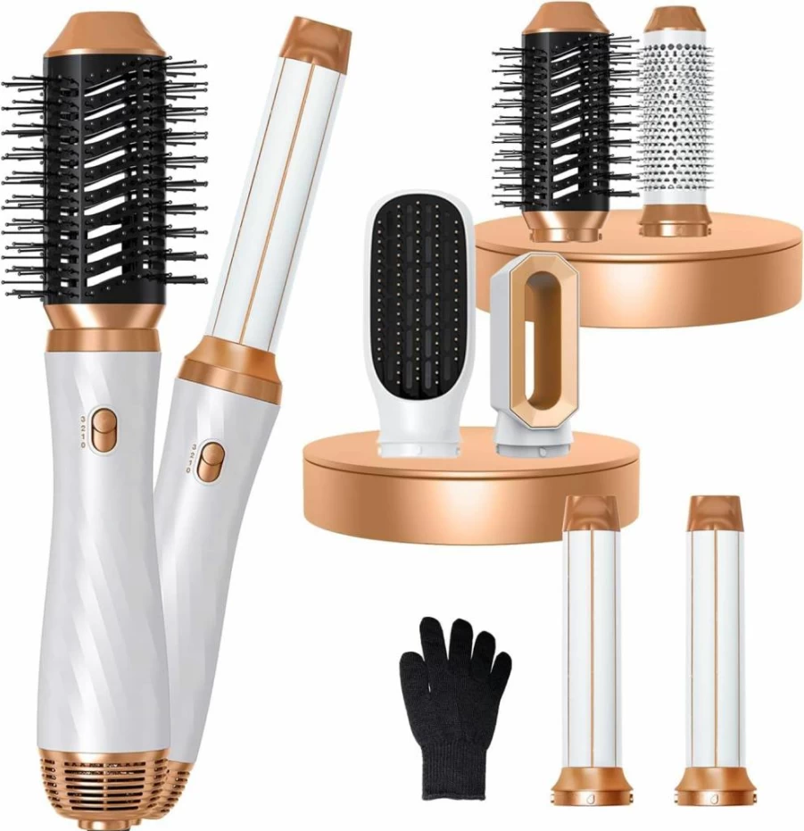 Yitrust 6-in-1 Ionic Blow Dryer Brush for Styling - Hot Air Brush with Detachable Curler for Drying, Straightening & Voluminous Blowouts