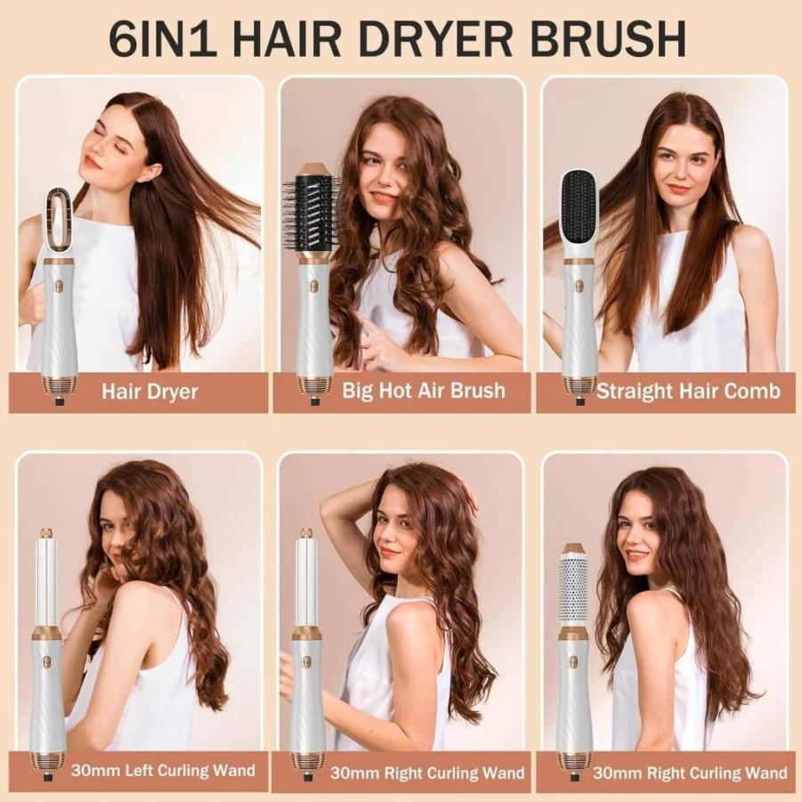 Yitrust 6-in-1 Ionic Blow Dryer Brush for Styling - Hot Air Brush with Detachable Curler for Drying, Straightening & Voluminous Blowouts