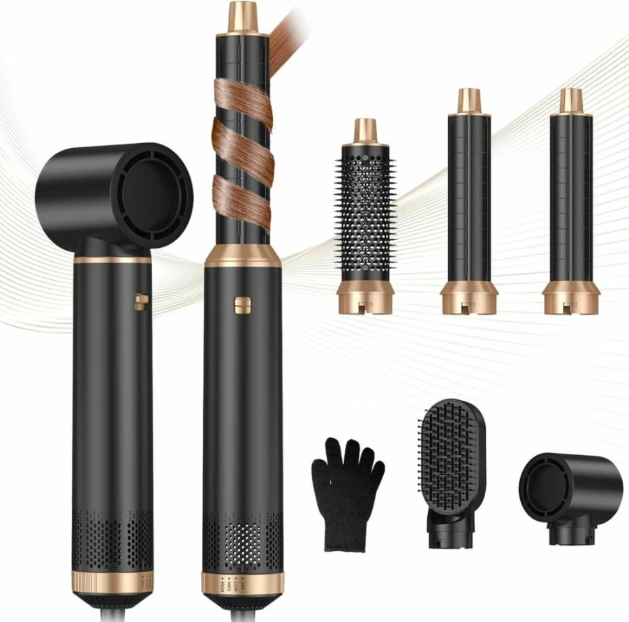 Trylater 5-in-1 Negative Ion Hair Dryer Brush - Hot Air Styler for Straightening, Curling, Drying & Smoothing with Curling Iron & Wrap Air Curler, Blow Dryer Brush Gift Set