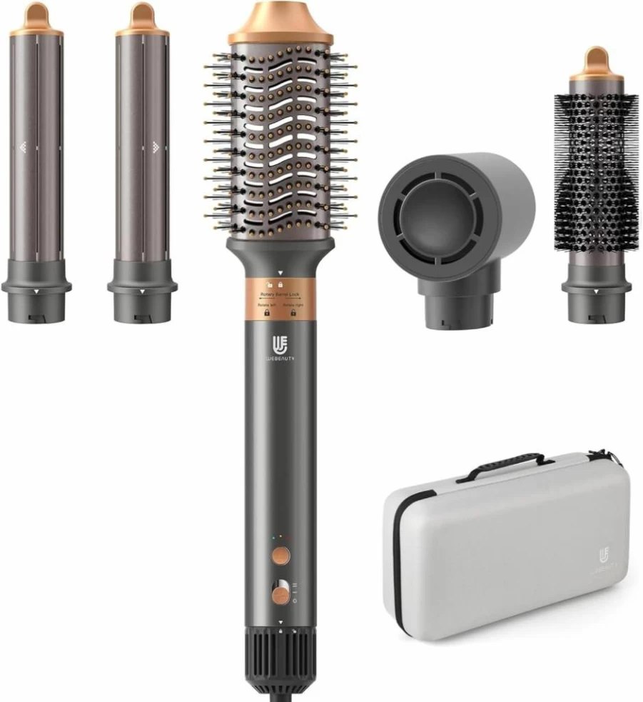 Webeauty 5-in-1 Hot Air Brush Hair Styler - Fast Drying, Curling & Straightening with Ceramic Coating & Negative Ion Technology, Travel Case Included for Damage-Free Styling
