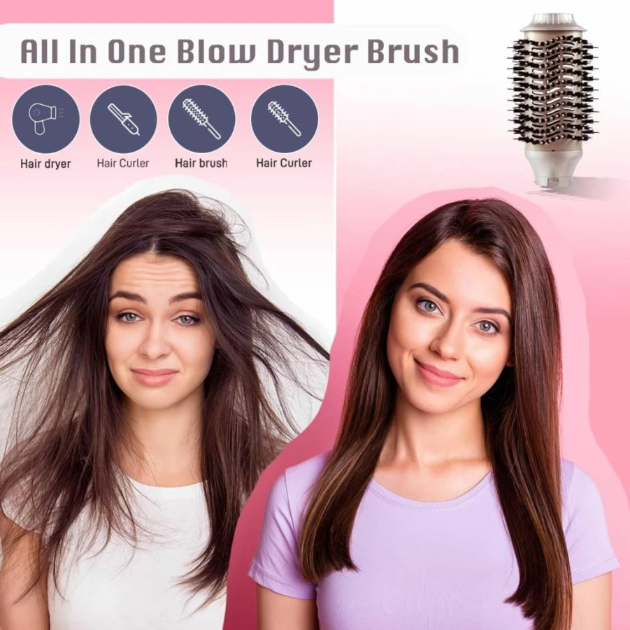 Douviva 6-in-1 Hot Air Hair Brush - Ionic Blow Dryer & Styler for Frizz-Free Straightening, Volumizing & Curling with Auto Wrap Curlers, 110,000 RPM & Storage Bag, Perfect Women's Gift