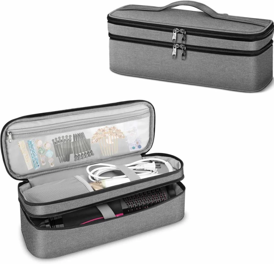 SITHON Double-Layer Water Resistant Travel Bag for Shark Flexstyle, Smoothstyle & Airwrap Styler, Compatible with Revlon One-Step Hair Dryer - Gray Storage Organizer Case