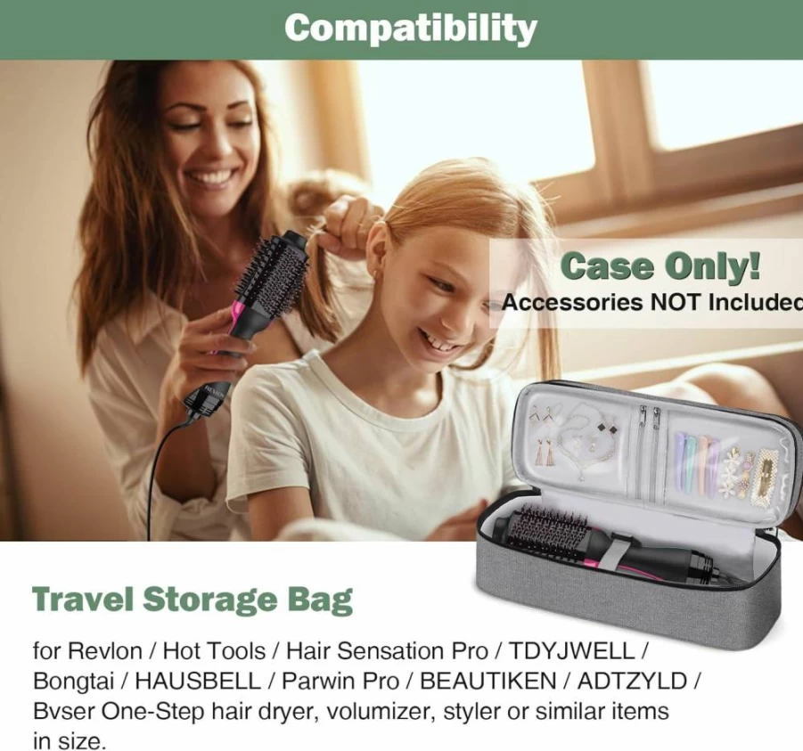 SITHON Double-Layer Water Resistant Travel Bag for Shark Flexstyle, Smoothstyle & Airwrap Styler, Compatible with Revlon One-Step Hair Dryer - Gray Storage Organizer Case