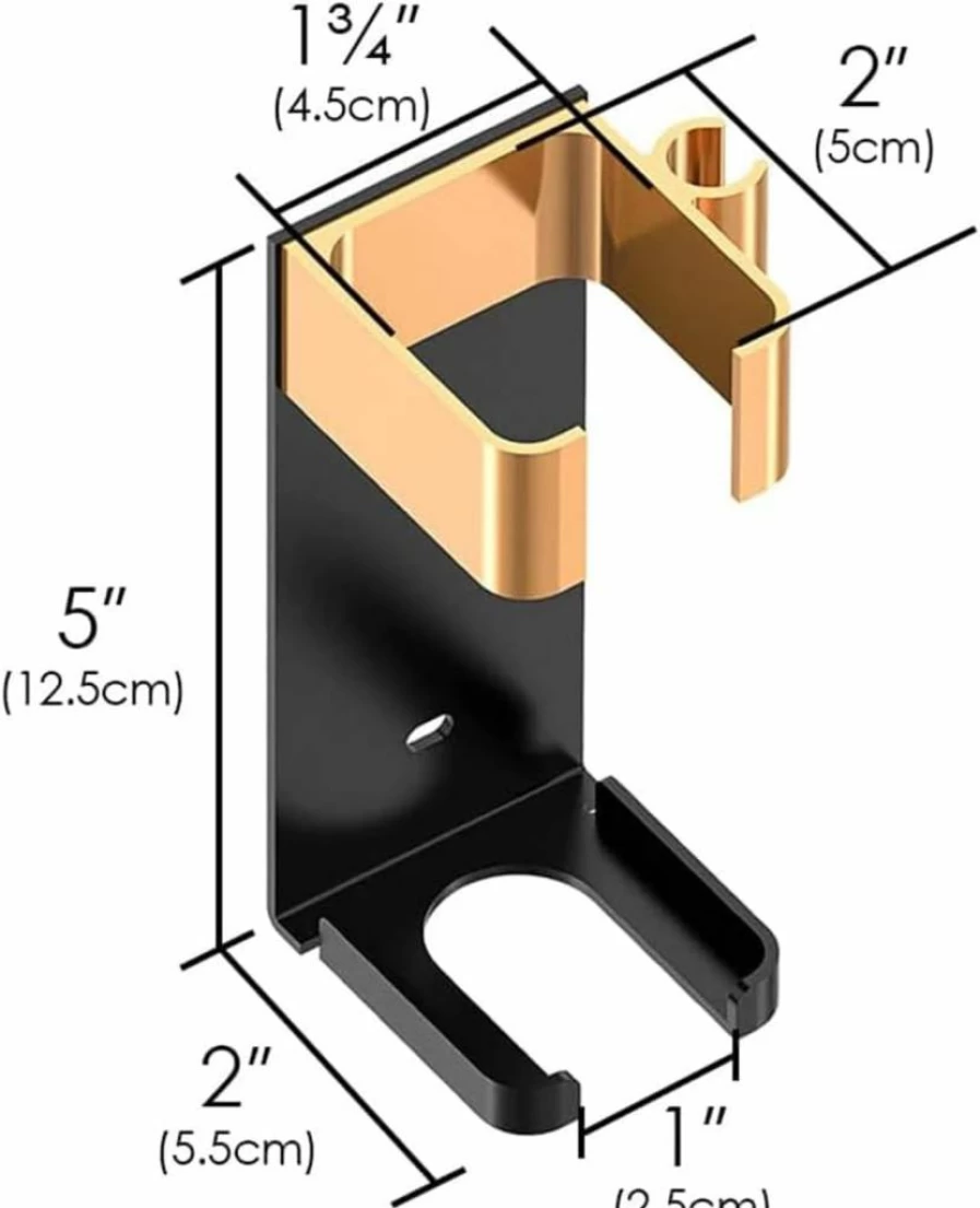 Amersis Wall Mount Holder for Dyson Airwrap Styler - Metal Storage Rack for Hair Curling Iron Barrels & Accessories, Aluminum Organizer (Black & Gold)