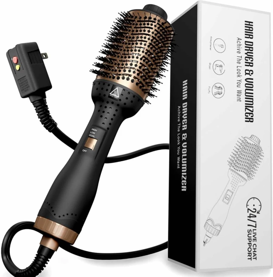 IYASA 4-in-1 Ionic Blow Dryer Brush - Salon Quality Hot Air Styler with 3" Oval Barrel, Anti-Frizz Technology for Smooth & Voluminous Hair, Hair Dryer & Straightener (13" Long)