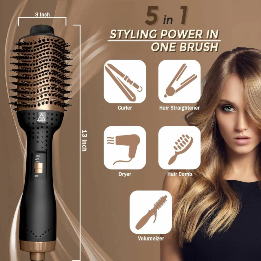 IYASA 4-in-1 Ionic Blow Dryer Brush - Salon Quality Hot Air Styler with 3" Oval Barrel, Anti-Frizz Technology for Smooth & Voluminous Hair, Hair Dryer & Straightener (13" Long)