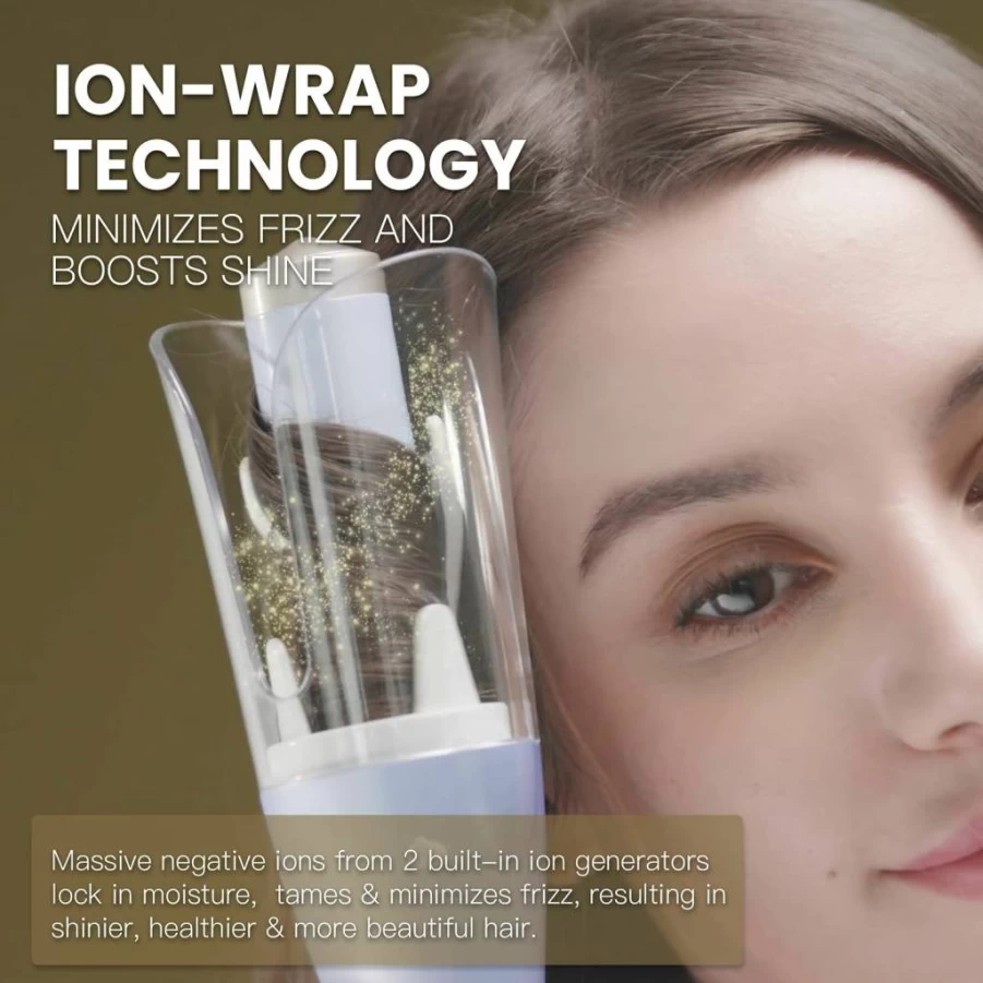 LENA Automatic Rotating Hair Curler Iron - Ceramic Ionic Styling Wand with Anti-Stuck Sensor for Long & Medium Hair, Professional Curling Tool