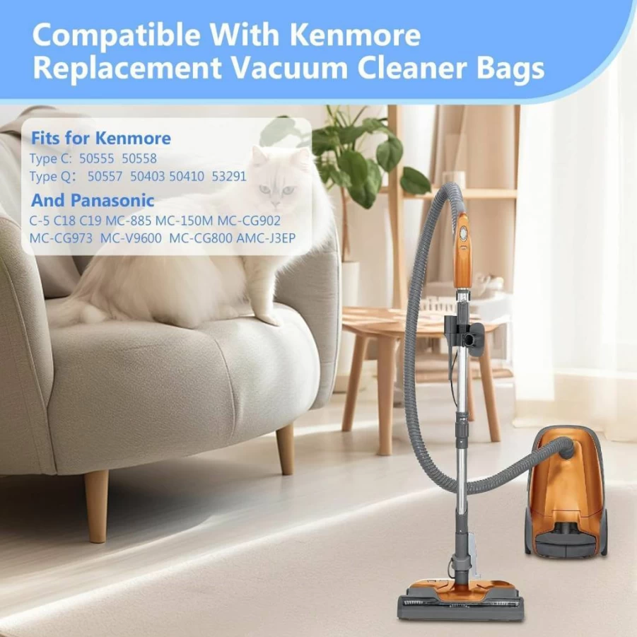 25 Pack BEBEMOR Premium Vacuum Bags - Compatible With Kenmore Canister Models 5055, 50555, 50557, 50558 & Panasonic C-5, C-18 - HEPA Filter Replacement Bags for Canister Vacuums