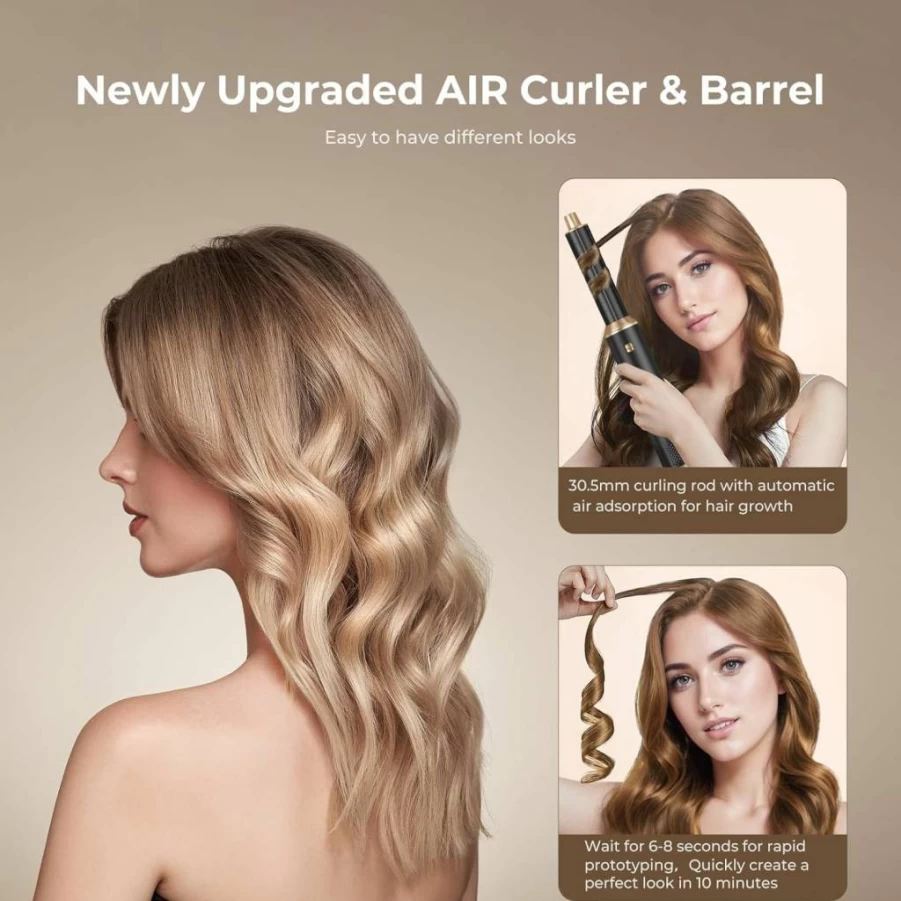 Yitrust 5-in-1 Hot Air Brush: Ionic Hair Dryer & Styler for Drying, Curling, Straightening with Detachable Nozzles