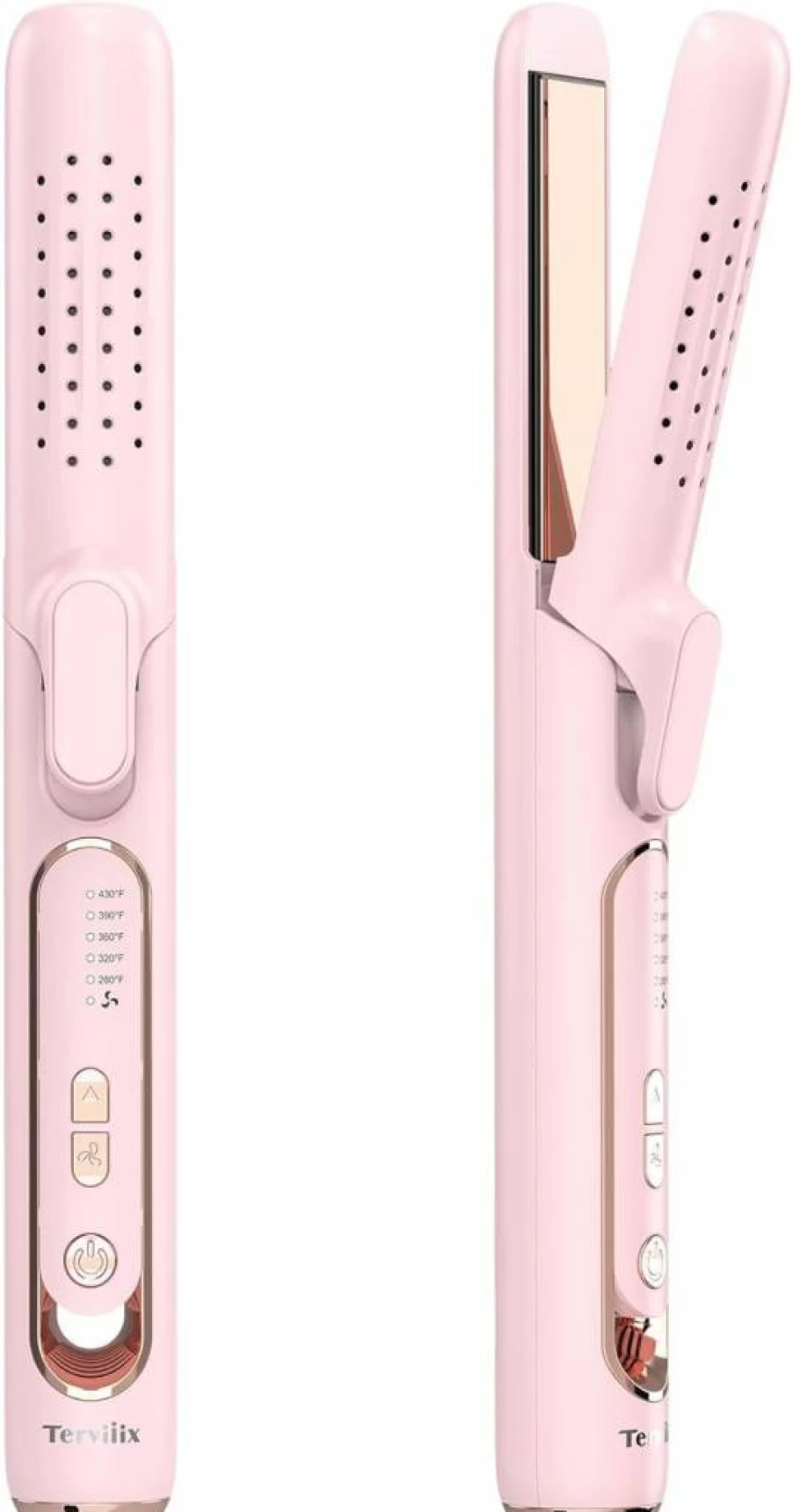 Terviiix Titanium Hair Straightener & Curler 2-in-1 with 360° Airflow Technology, 5 Heat Settings, Auto Shutoff, Dual Voltage for Travel – Professional Styling Iron