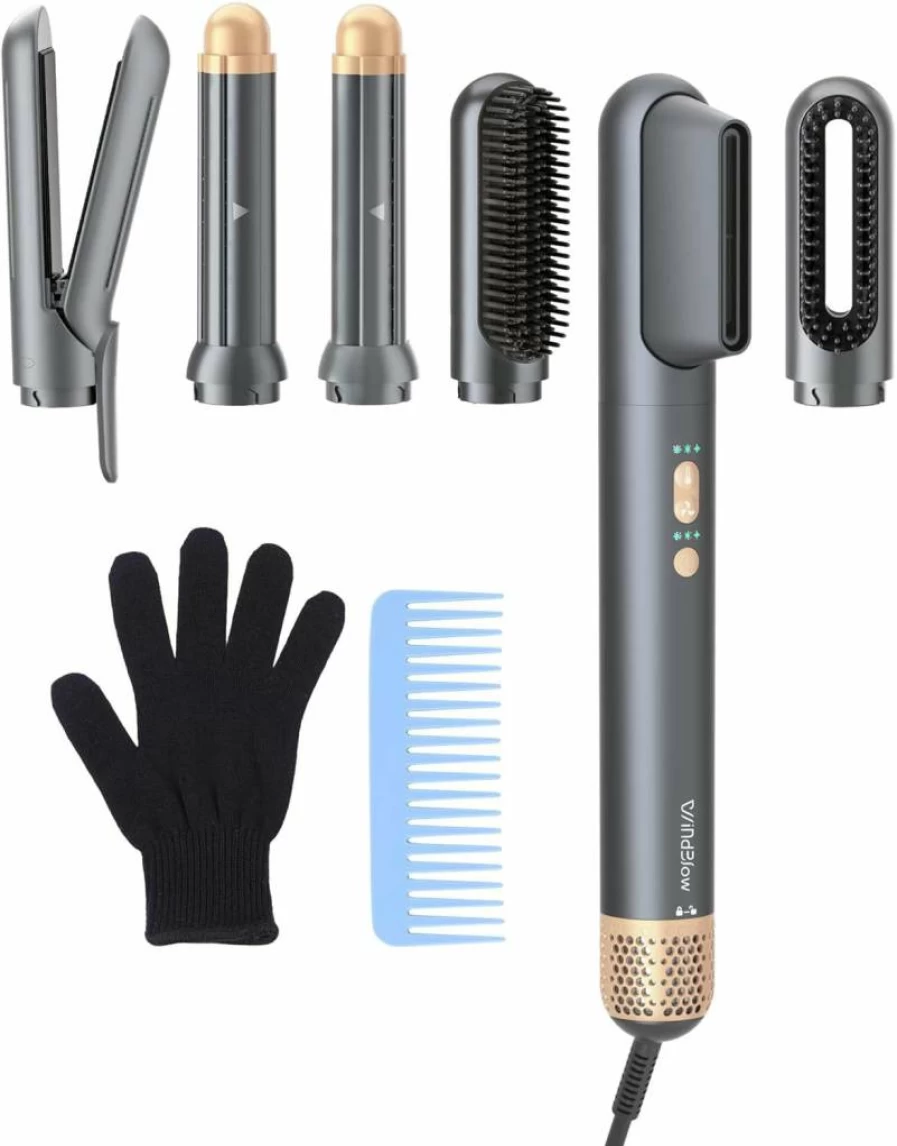 WindBlow 6-in-1 Hair Dryer Brush & Styler with Auto-Wrap Curlers, 110,000 RPM Fast Drying, Volumizing & Straightening for Women – Professional Hot Air Styling Set with Attachments