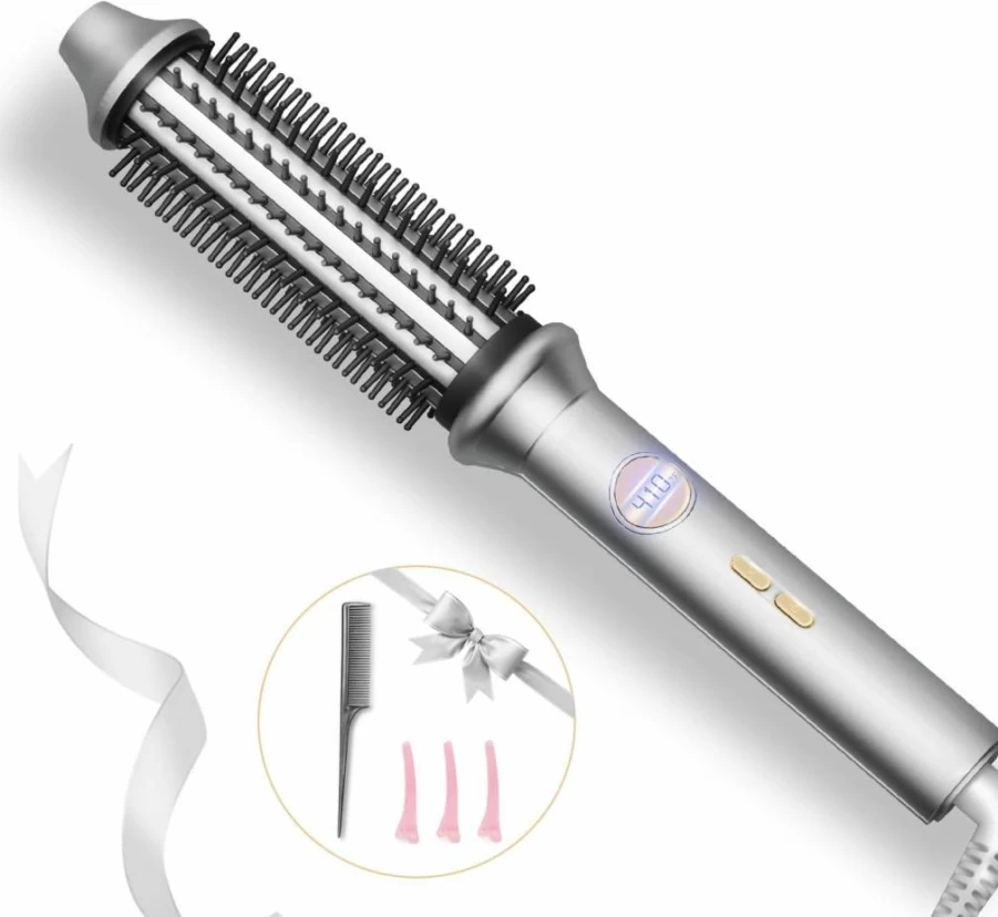 Avvnee 1.26 Inch Heated Round Brush Hair Styler - 10 Temperature Settings, 30 Second Fast Heat for Curling & Volumizing, Anti-Frizz Thermal Brush for Long Hair, Pink Hair Curling Iron