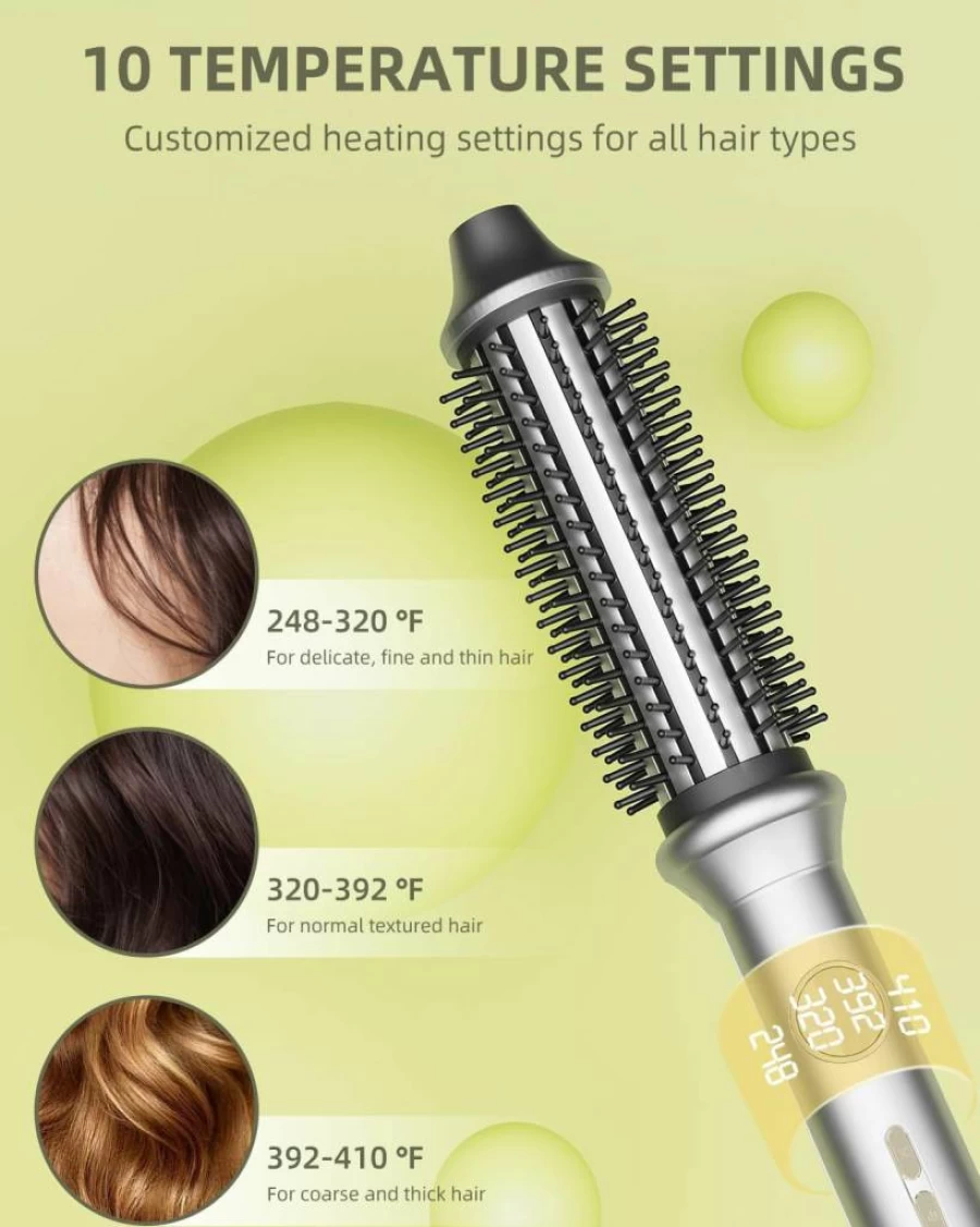 Avvnee 1.26 Inch Heated Round Brush Hair Styler - 10 Temperature Settings, 30 Second Fast Heat for Curling & Volumizing, Anti-Frizz Thermal Brush for Long Hair, Pink Hair Curling Iron