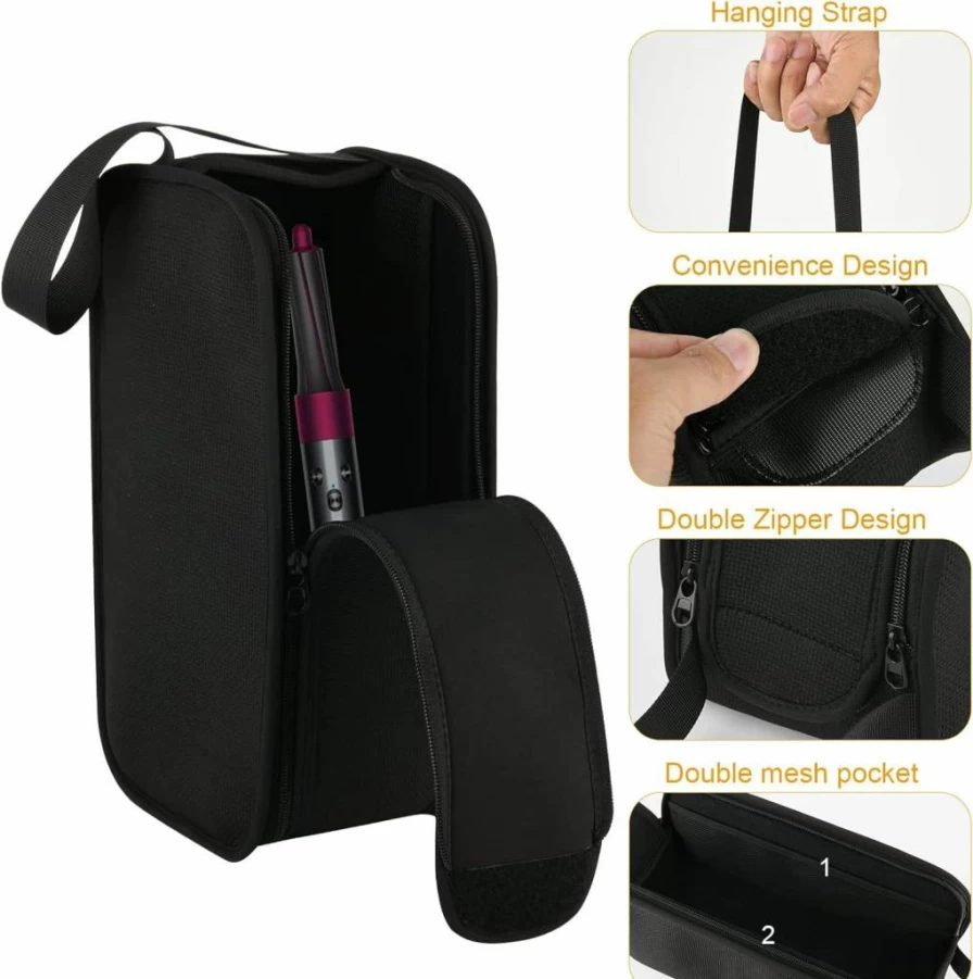 Beautyflier Travel Storage Bag for Dyson Airwrap & Shark Flexstyle - Portable Organizer Case for Hair Styler, Dryer Brush & Attachments, Black Carrying Pouch