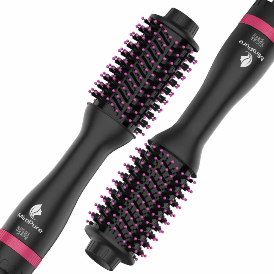 MiroPure 4-in-1 Hair Dryer Brush with 4 Speed & Heat Settings, Hot Air Styler for Frizz-Free Smooth Blowout, Volumizing Straightener Brush (Black Red)