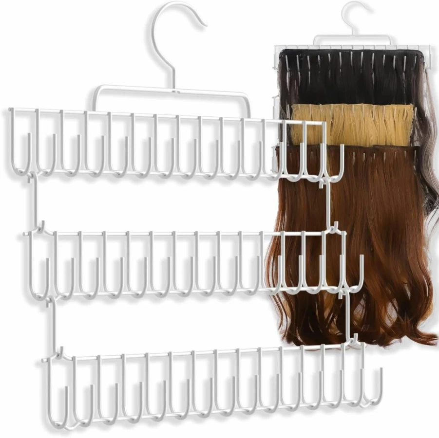 Sunoble 3-Tier Hair Weft Hanger - Extra Wide Braiding Hair Organizer for Storing, Styling & Washing Black Extensions (Professional Weft Holder)
