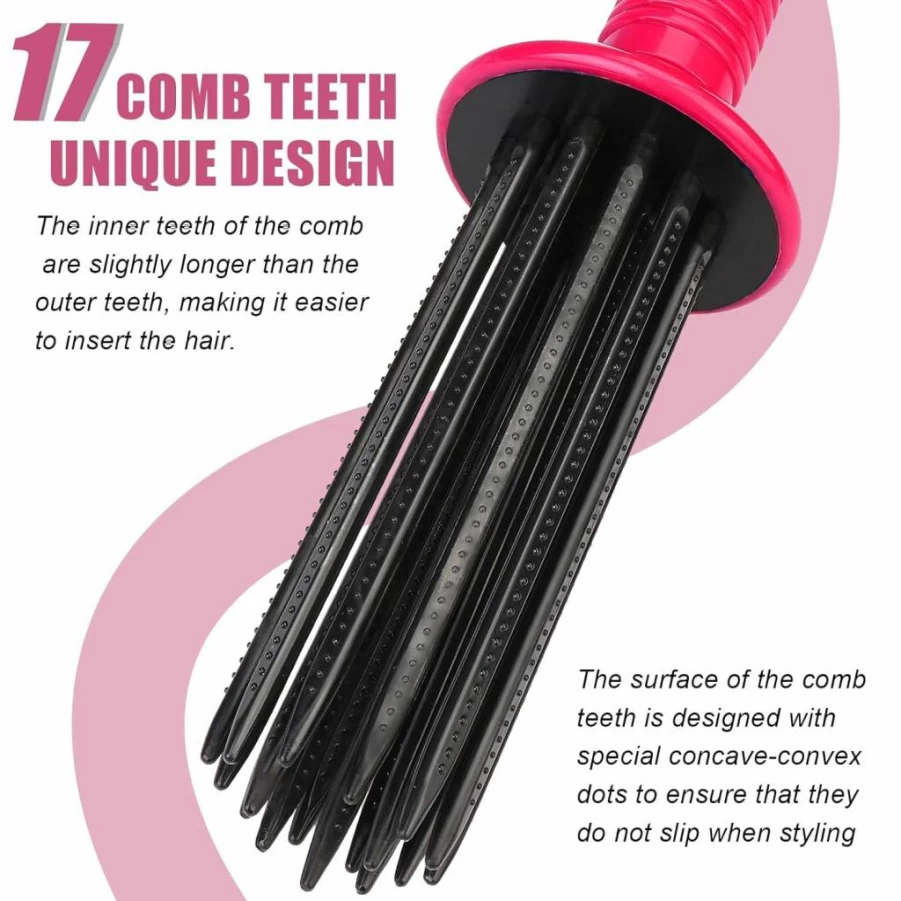 FWUNYVN Curling Roll Comb for Voluminous Curls & Fluffy Bangs - Hair Styling Tool with 2 Bang Clips & 3 Seamless Root Clips for Traceless Hold