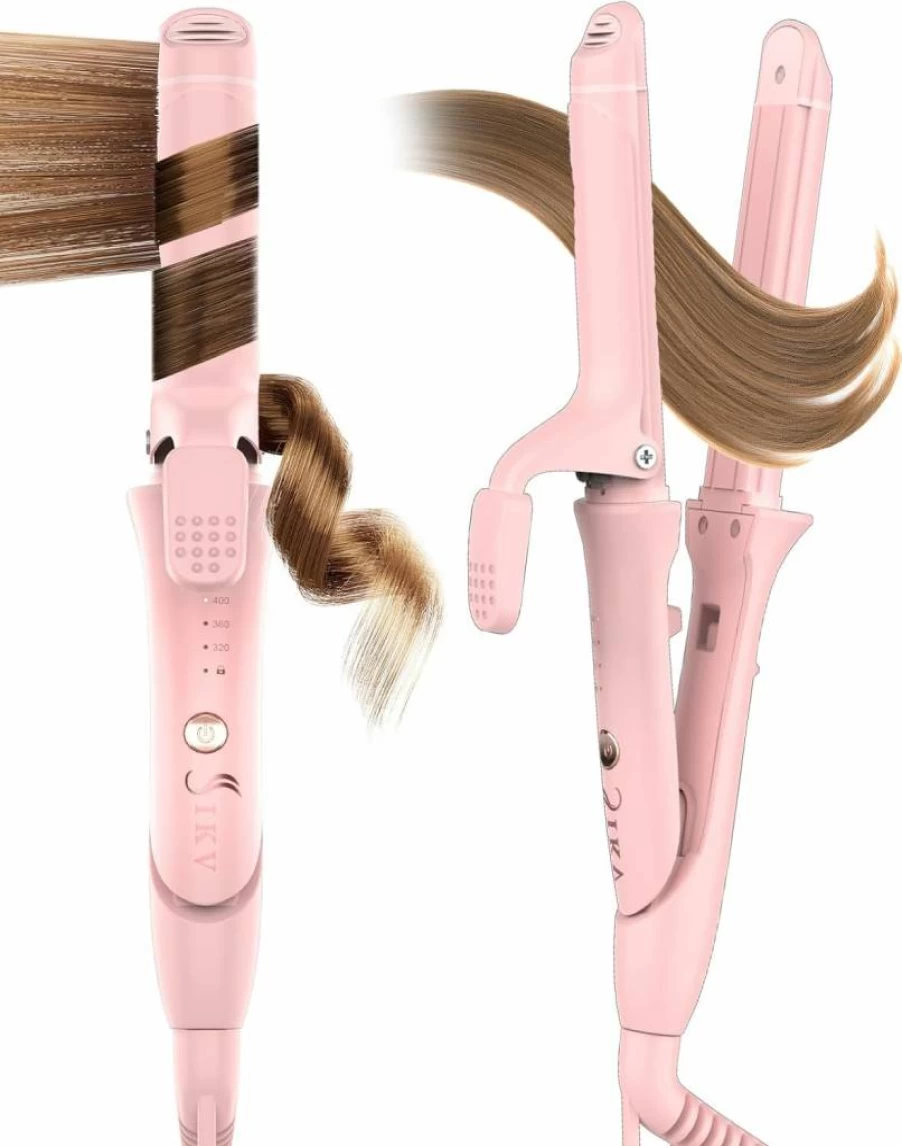 IKV 2-in-1 Dual Voltage (100-120V) Travel Curling Iron & Hair Straightener - 1 Inch Barrel for Short to Shoulder Length Hair