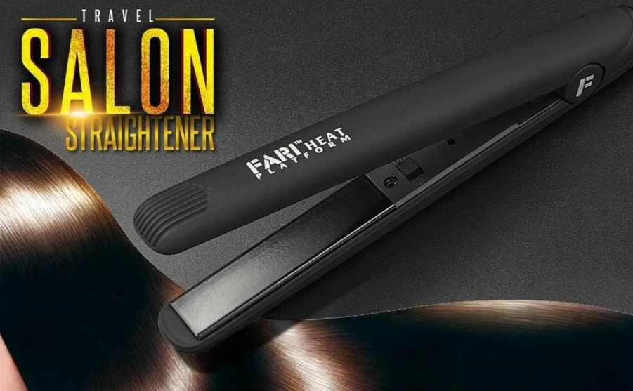 FARI Mini Ceramic Tourmaline Hair Straightener - 1/2 Inch Dual Voltage Travel Iron with Pouch, 400F Adjustable Temperature for Worldwide Use (Black)