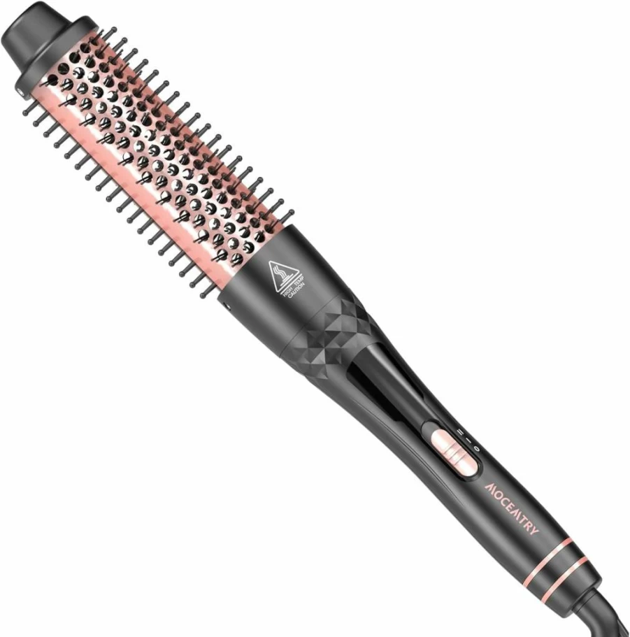 MOCEMTRY 1.5" Tourmaline Thermal Curling Brush with Detachable PTC Head - Dual Voltage Travel Hair Styler for Frizz-Free Waves