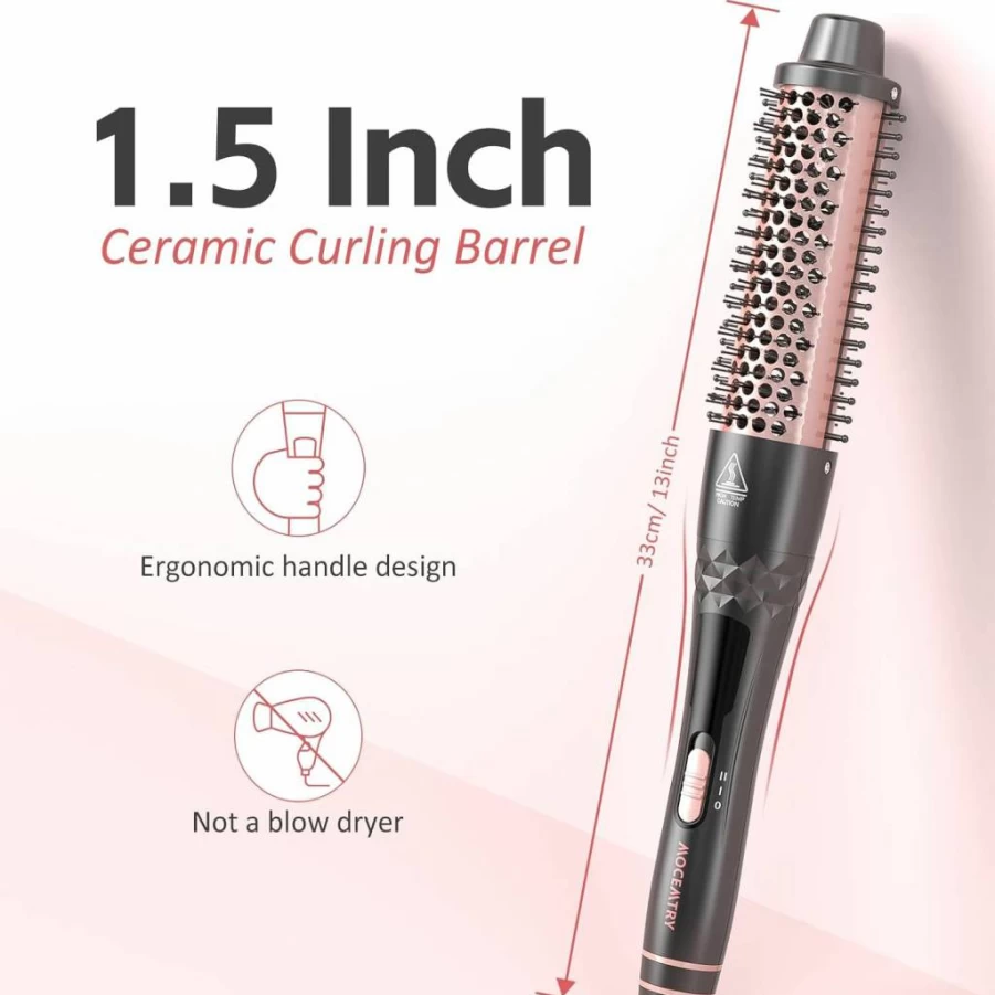 MOCEMTRY 1.5" Tourmaline Thermal Curling Brush with Detachable PTC Head - Dual Voltage Travel Hair Styler for Frizz-Free Waves