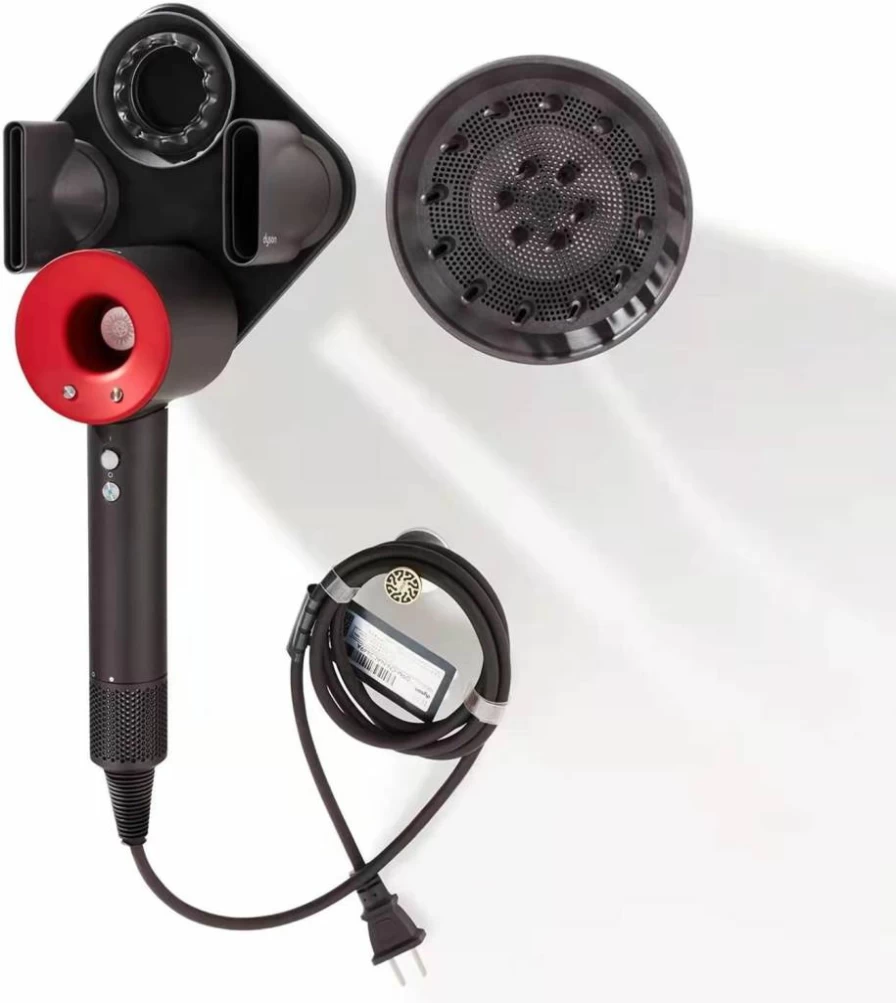 Magnetic Wall Mount Holder for Dyson Supersonic Hair Dryer & Accessories - Organizer Rack for Nozzles, Diffuser, Curler & Power Cable - SimLiTa (Black)
