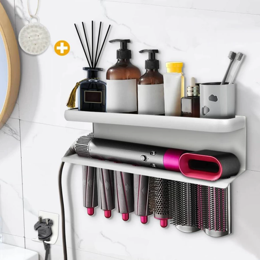 Yimerlen Wall Mounted Holder for Dyson Airwrap Styler - White Storage Organizer with Comb for Hair Tools Accessories