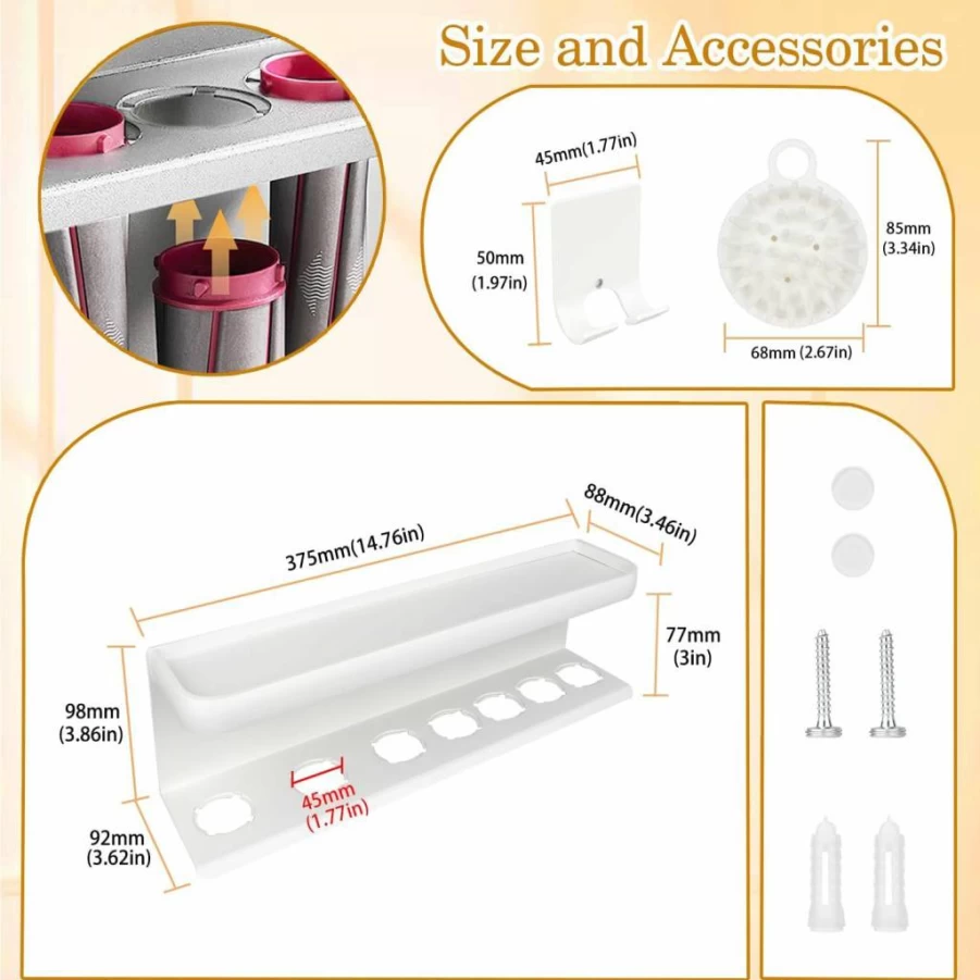Yimerlen Wall Mounted Holder for Dyson Airwrap Styler - White Storage Organizer with Comb for Hair Tools Accessories
