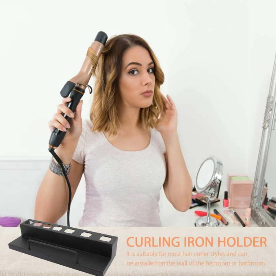 NULYLU 8-Piece Stainless Steel Wall Mount Curling Wand Holder - Space-Saving Hair Styler Organizer Rack with Modern Design