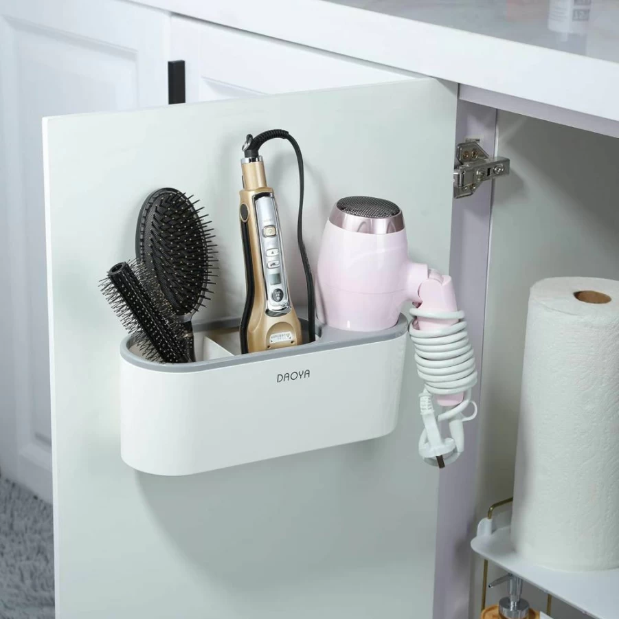 DAOYA 3-in-1 Hair Tool Organizer - Blow Dryer Holder for Cabinet Door, Curling Iron & Straightener Storage, Bathroom Styling Tools Holder