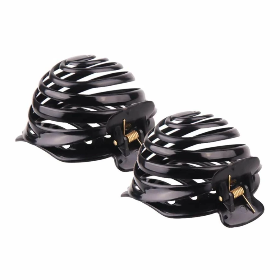 Mollensiuer 2-Pack Black Spiral Hair Claw Clip - No Slip Grip, Stylish Dome Bun Maker for Women, Plastic Hair Holder Clamp for Secure Updos
