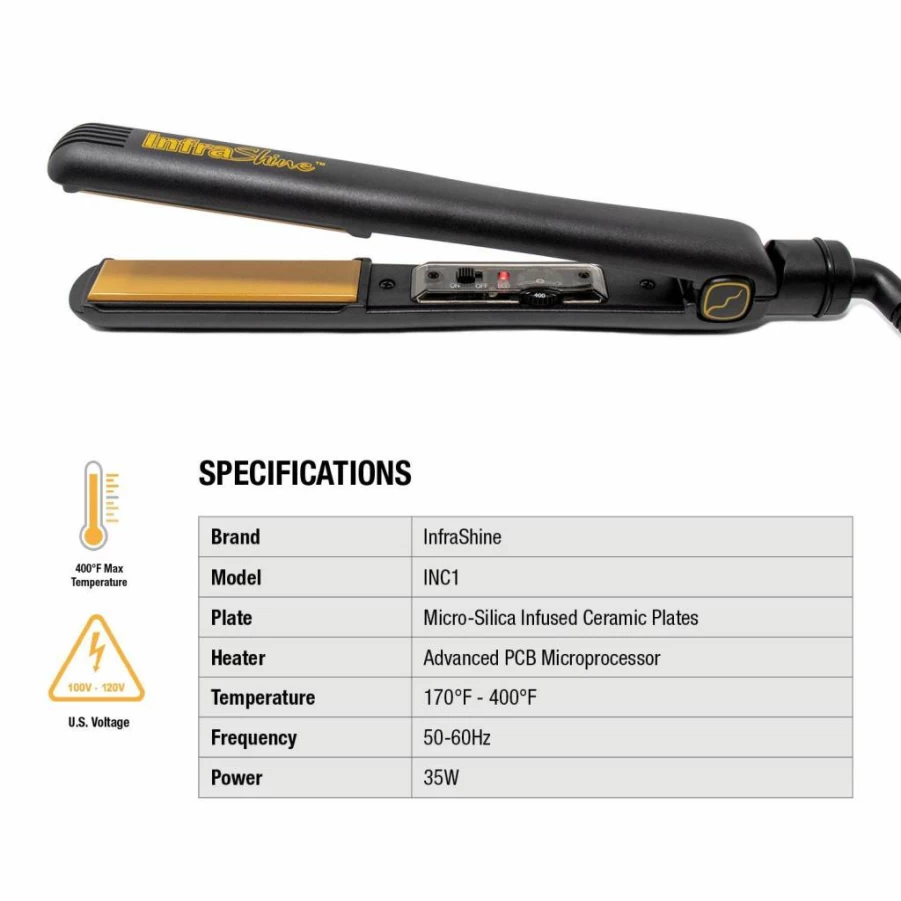 INFRASHINE Ceramic Flat Iron 1 Inch - Korean Made Hair Straightener with Floating Plates for Frizz-Free, Smooth & Shiny Hair - Medium Black, 1 Year Warranty