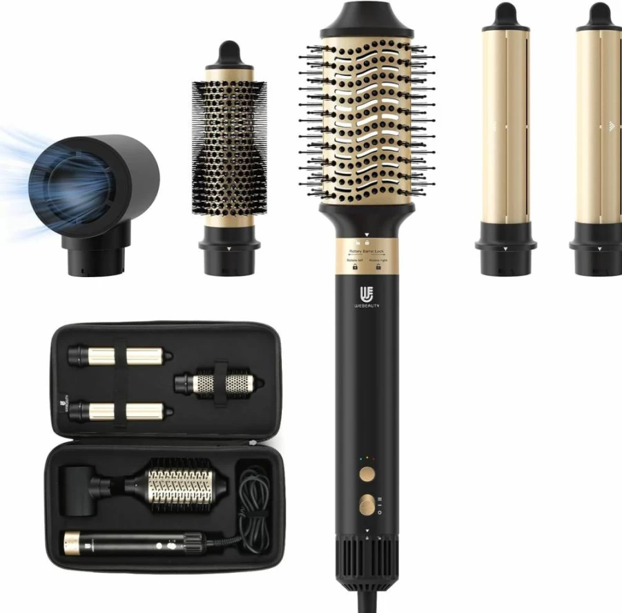 Webeauty 5-in-1 Professional Hair Dryer Brush with Negative Ion Technology, Fast Drying Styler for Volumizing & Air Curling, Includes Carrying Case (Grey Gold)