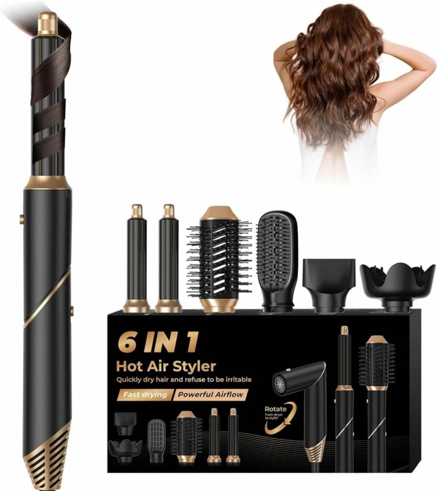 Yitrust 6-in-1 Multifunctional Hair Styler Set: Ionic Blow Dryer, Curling Iron, Straightening Brush, Diffuser & Volumizer for All Hair Types