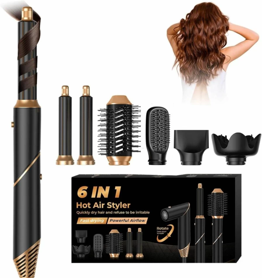 Yitrust 6-in-1 Multifunctional Hair Styler Set: Ionic Blow Dryer, Curling Iron, Straightening Brush, Diffuser & Volumizer for All Hair Types