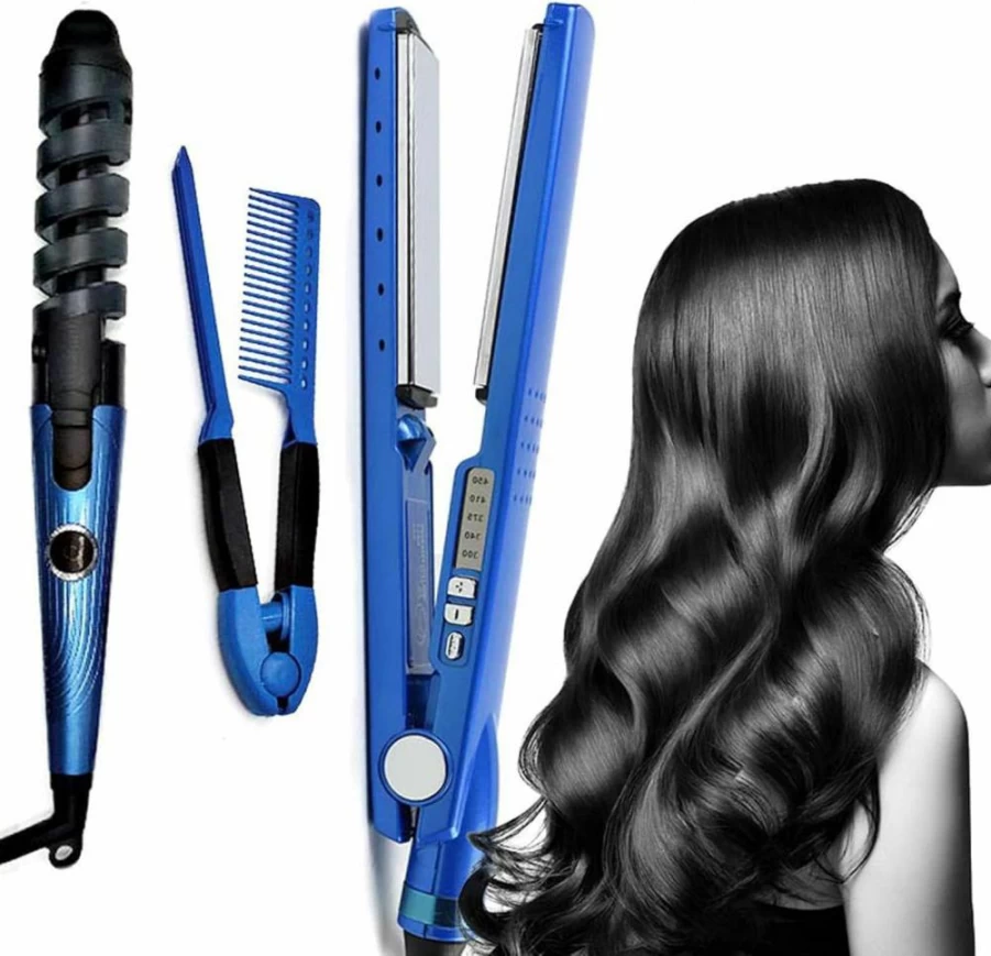 Yuehuam 3-in-1 Hair Styling Set: Curling Iron, Straightener & Wands for All Hair Lengths with Instant Heat Technology