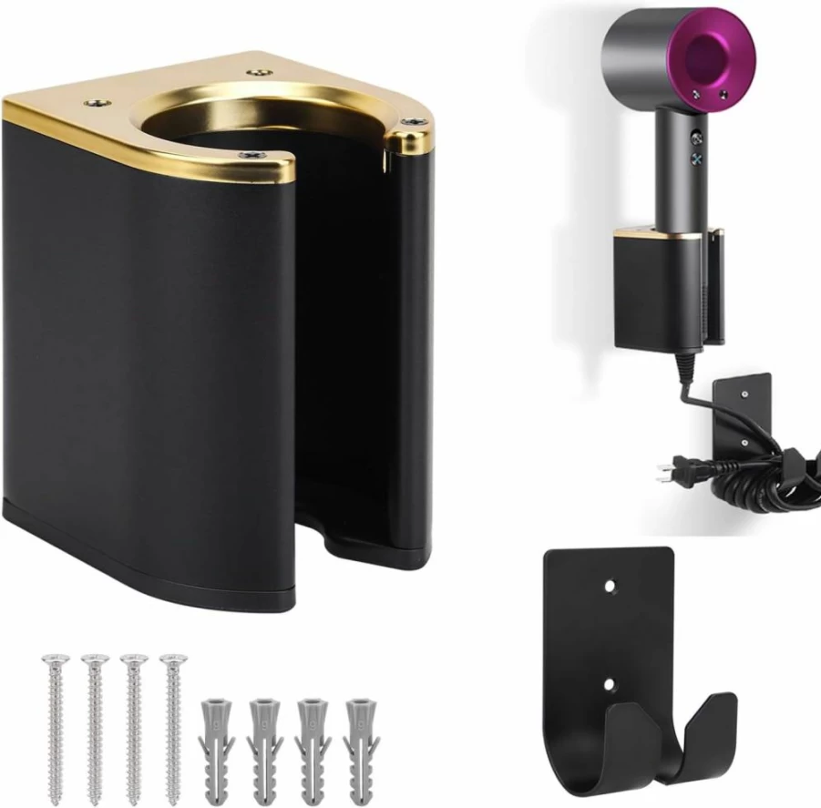 GreeSuit Universal Wall Mount Holder for Dyson Airstrait, Airwrap, Corrale & Shark Flexstyle – Hair Dryer and Curling Iron Organizer Rack for Bathroom Vanity