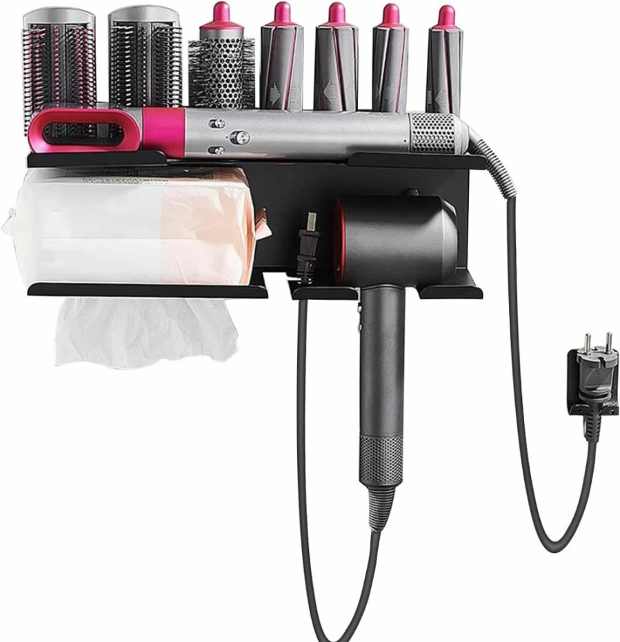 Qivine Hair Dryer Holder Stand for Dyson Airwrap - Organizer for Hair Straightener, Curling Iron, Styler, Brushes & Accessories - Wall Mountable Storage Station