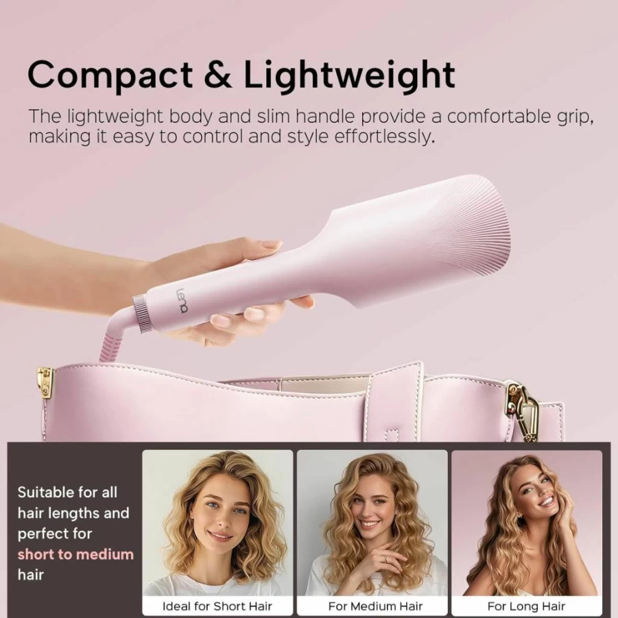 LENA S17S Titanium Crimper Waver for Short Hair, Fast Heating Adjustable Temperature, Anti-Scald Design with Auto Shut-Off & Negative Ions, Pink Compact Styler