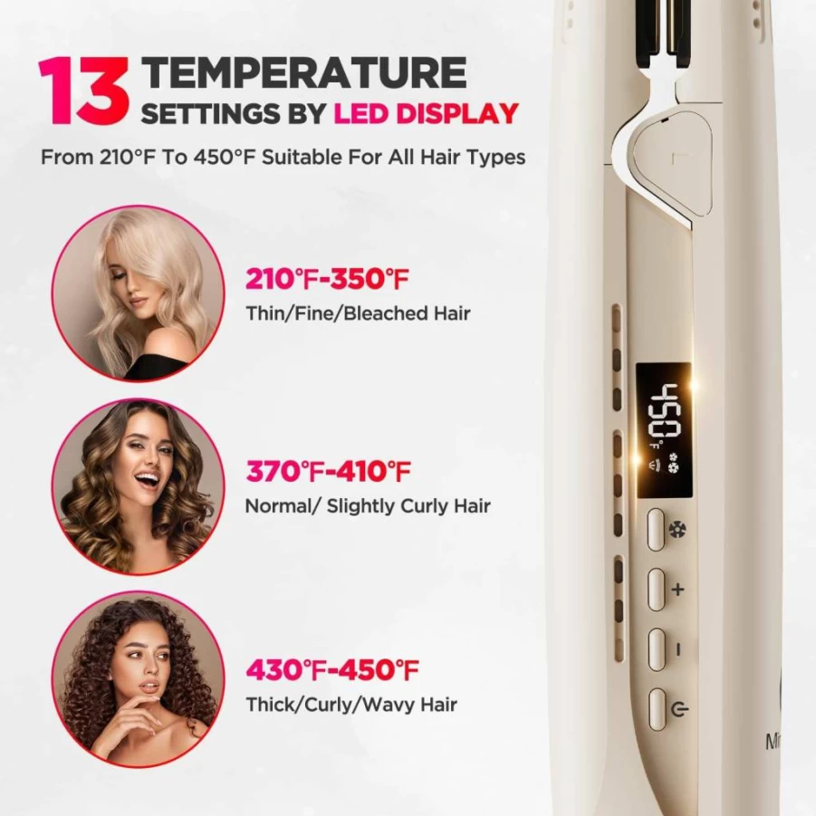 MiroPure Titanium 2-in-1 Curling Iron & Hair Straightener with 360° Airflow, Ionic Technology, 13 Temperature Settings, and Dual Voltage for Long Hair Styling