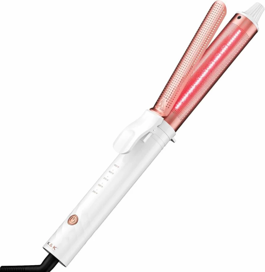 K&K 1.5 Inch Ceramic Tourmaline Curling Wand - Fast Heating 30s, 5 Temperature Settings, Dual Voltage, Infrared Hair Styler for Classic Curls, Short to Medium Hair