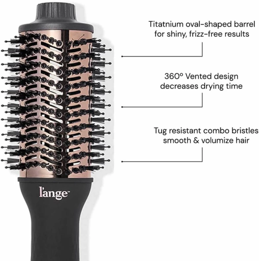 L'ANGE HAIR Le Volume 2-in-1 Titanium Blow Dryer Brush & Hot Air Styler - Oval Barrel for Smooth, Frizz-Free Hair (60mm, Black) - Suitable for All Hair Types